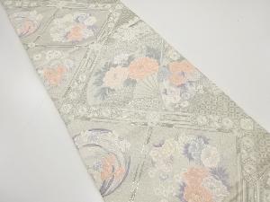 プラチナ箔　瑞祥扇面盛花文織り出し　袋帯